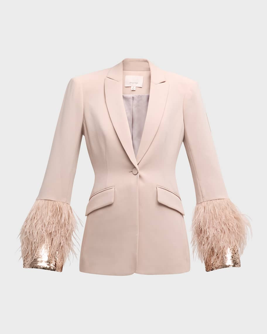 Cinq a Sept Cheyenne Embellished Sequin & Feather Crepe Blazer | Neiman Marcus