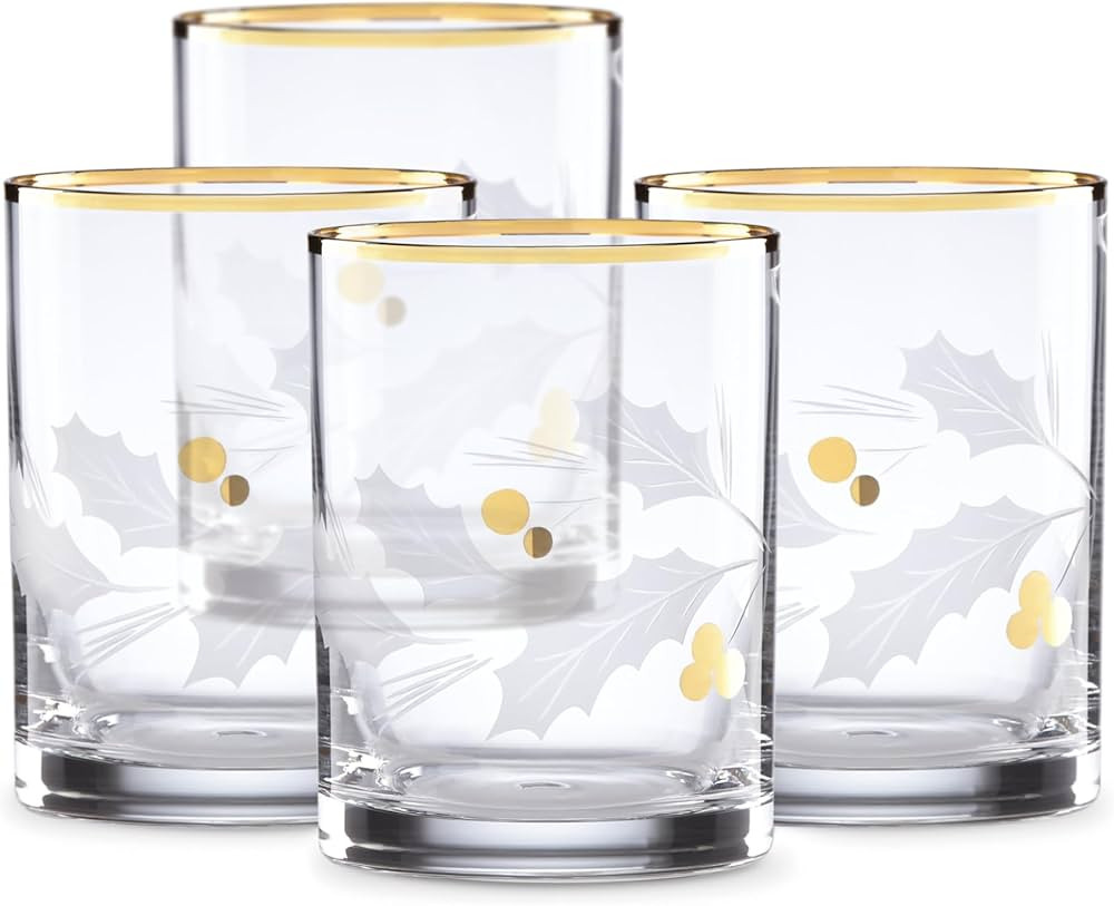 Lenox Holiday Gold Double Old Fashioned Glass Set, 4 Count (Pack of 1), Clear | Amazon (US)