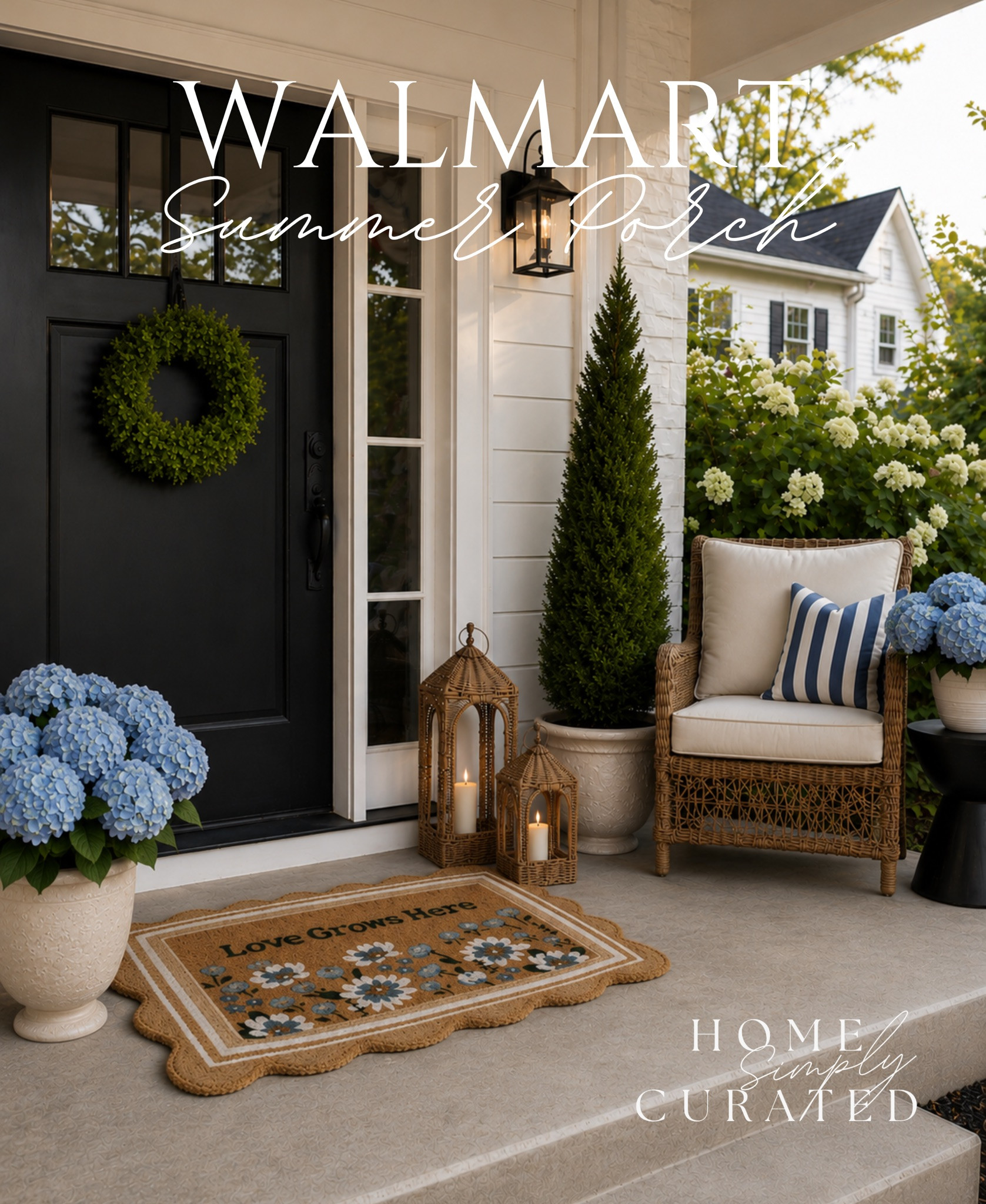 I love this front porch collection! I have the scalloped doormat in a 4x6 and layer different mats on top seasonally.

Front porch decor, summer porch ideas, porch styling, summer outdoor finds. I used AI to show how I would style some of these new Walmart finds!

#LTKSeasonal #LTKHome #LTKdayinmylife