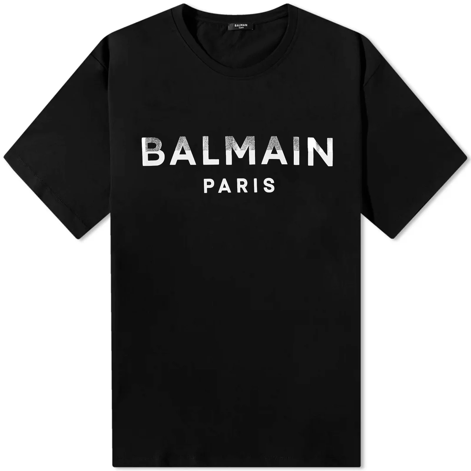 Balmain Men's Foil Paris Logo T-Shirt in Black/Silver/Cream, Size Small | END. Clothing