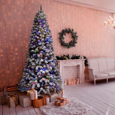 Fraser Hill Farm 10-Ft. Alaskan Pine Flocked Artificial Christmas Tree with Dual Multicolor & Warm White LED Lights | Wayfair North America