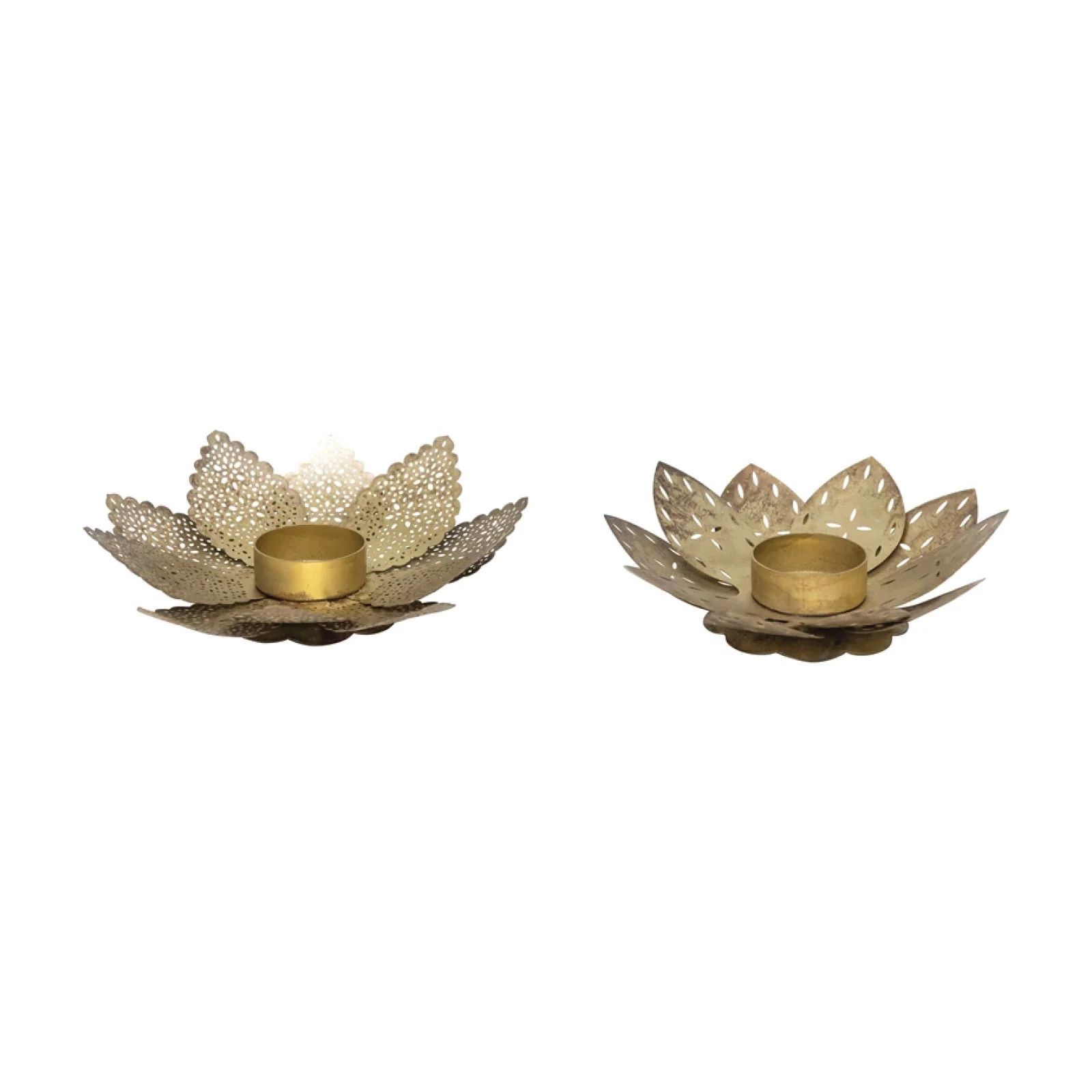 Gold Flower Tea-light Holder Set | Brooke and Lou