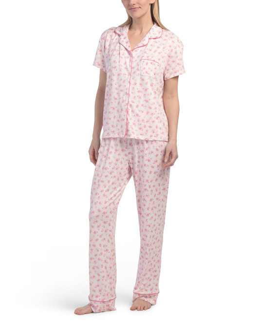 2pc Rose Print Notch Collar Pajamas Set | TJ Maxx