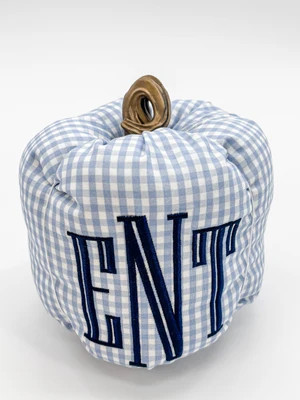Blue Gingham Monogram Fabric Pumpkin | Sarah Slusher Designs