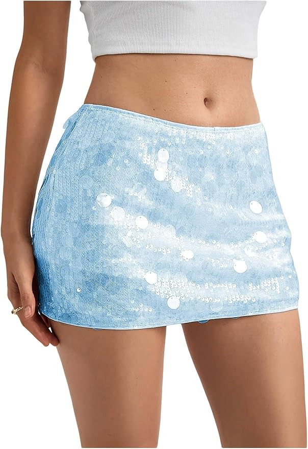 MakeMeChic Women's Sequin Sparkly Skirt Mini Micro Glitter Y2k Low Rise Summer Skirt | Amazon (US)