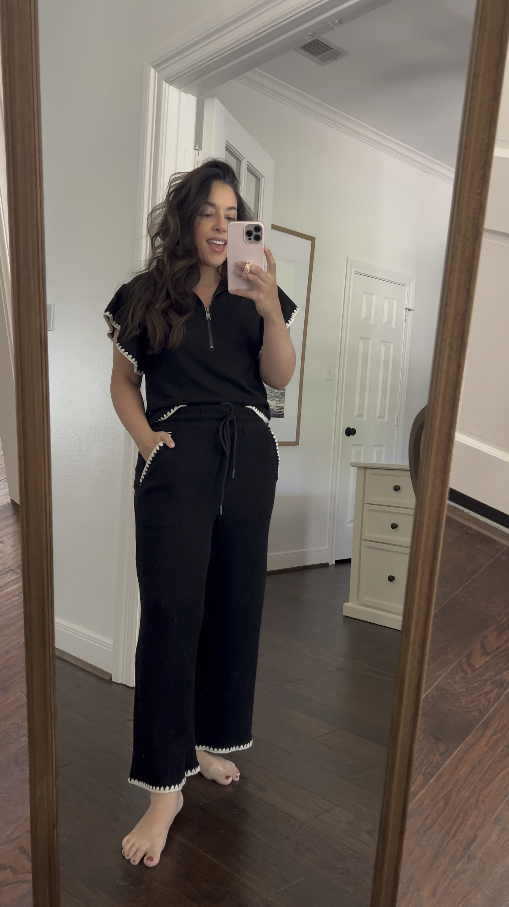 Such a cute and comfortable travel outfit or casual two-piece that you can wear this fall! Beautiful detailing the sleeves and pockets half zip and so comfortably cozy. I am wearing a small top and medium bottoms. Runs true to size

#LTKVideo #LTKTravel #LTKStyleTip