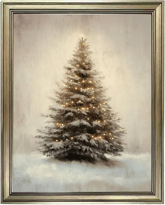 Framed Vintage Christmas Wall Art Neutral Farmhouse Christmas Picture Wall Decor Winter Canvas Pr... | Amazon (US)