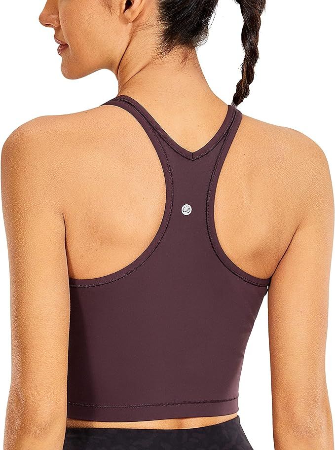 CRZ YOGA Women's Racerback Longline Sports Bra Padded Wireless Yoga Bras Crop Cami Tank Tops | Amazon (US)