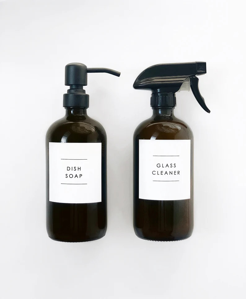 Bathroom & Kitchen Cleaning Labels (Minimalist) / Amber Bottle Label / Weatherproof Label / Squar... | Etsy (US)