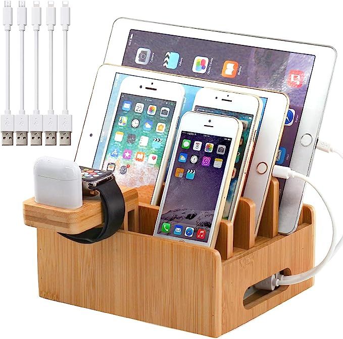 Pezin & Hulin Bamboo Charging Stations for Multiple Devices, Upgrade Desk Docking Station Organiz... | Amazon (US)