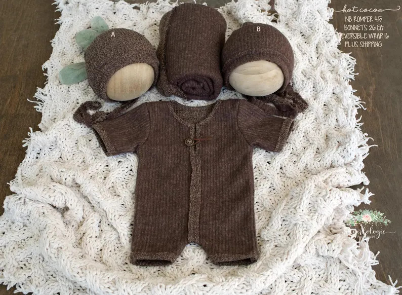 Soft Brown Newborn Romper * Matching Wrap * Bonnet * Twin Prop * Matching Prop Accessories * Baby... | Etsy (US)