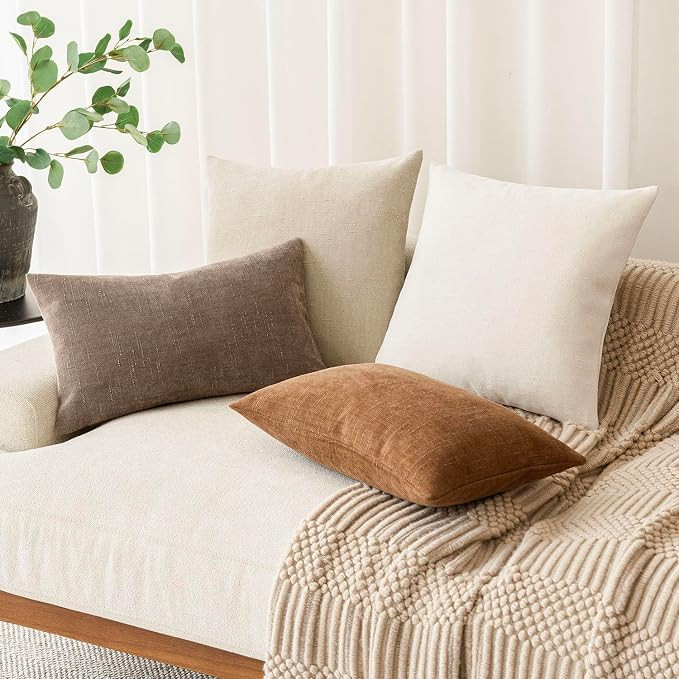Foindtower Set of 2 Soft Textured Chenille Throw Decorative Pillow Covers Square Accent Solid Cus... | Amazon (US)