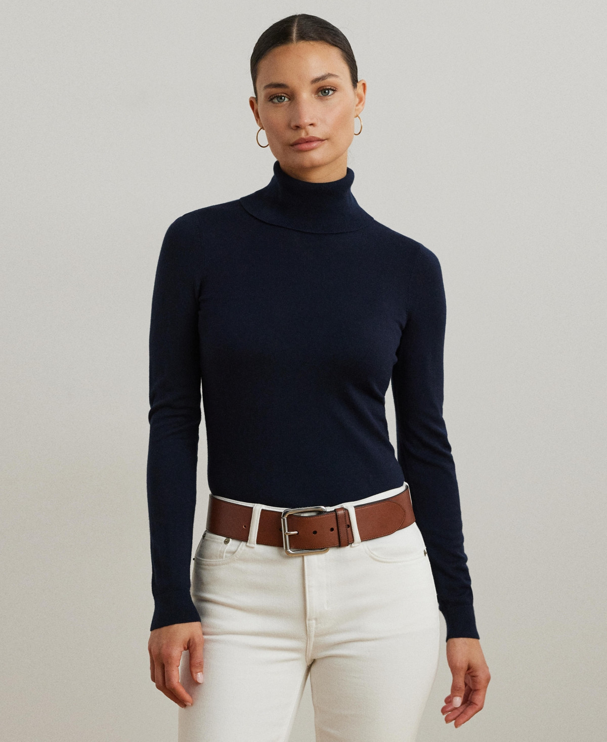 Lauren Ralph Lauren Women's Silk-Blend Turtleneck Sweater - Lauren Navy | Macy's