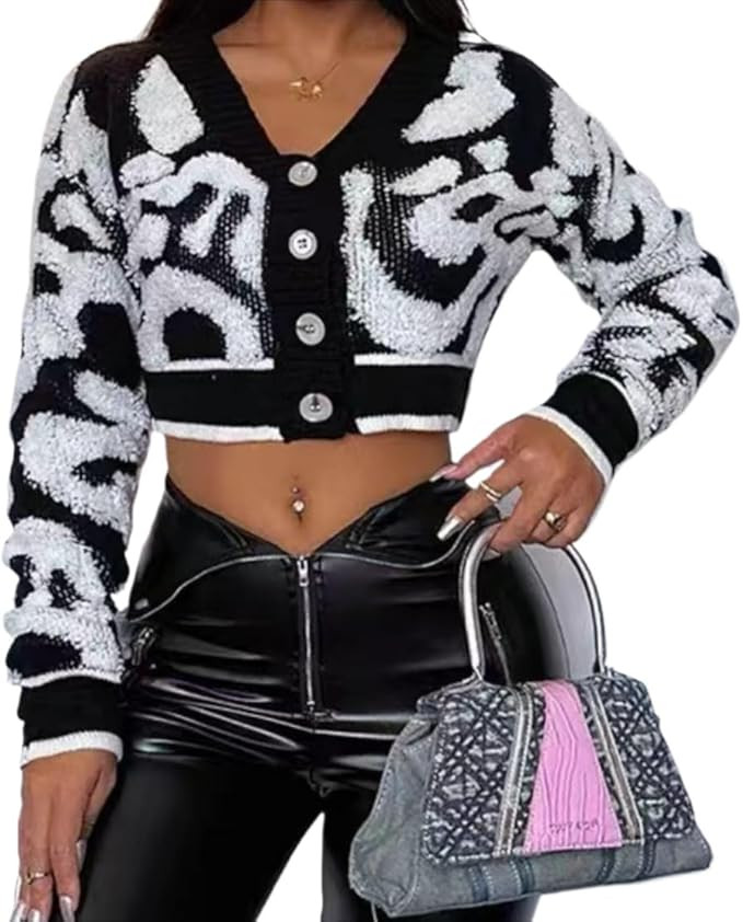 Colorful Crochet Cardigan Womens Y2k Cropped Cardigan Sweaters Cardigan for Dress 90s Chunky Card... | Amazon (US)