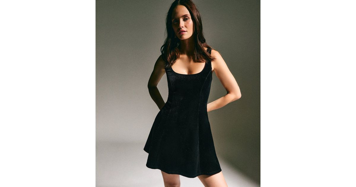 Black Velvet Fit and Flare Mini Dress | New Look | New Look (UK)