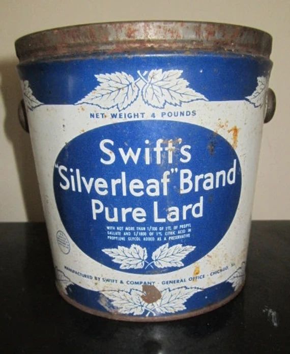Flea Market Find !! Vintage Swifts Silverleaf Brand Pure Lard Tin No Lid Original Handle Nice Con... | Etsy (US)