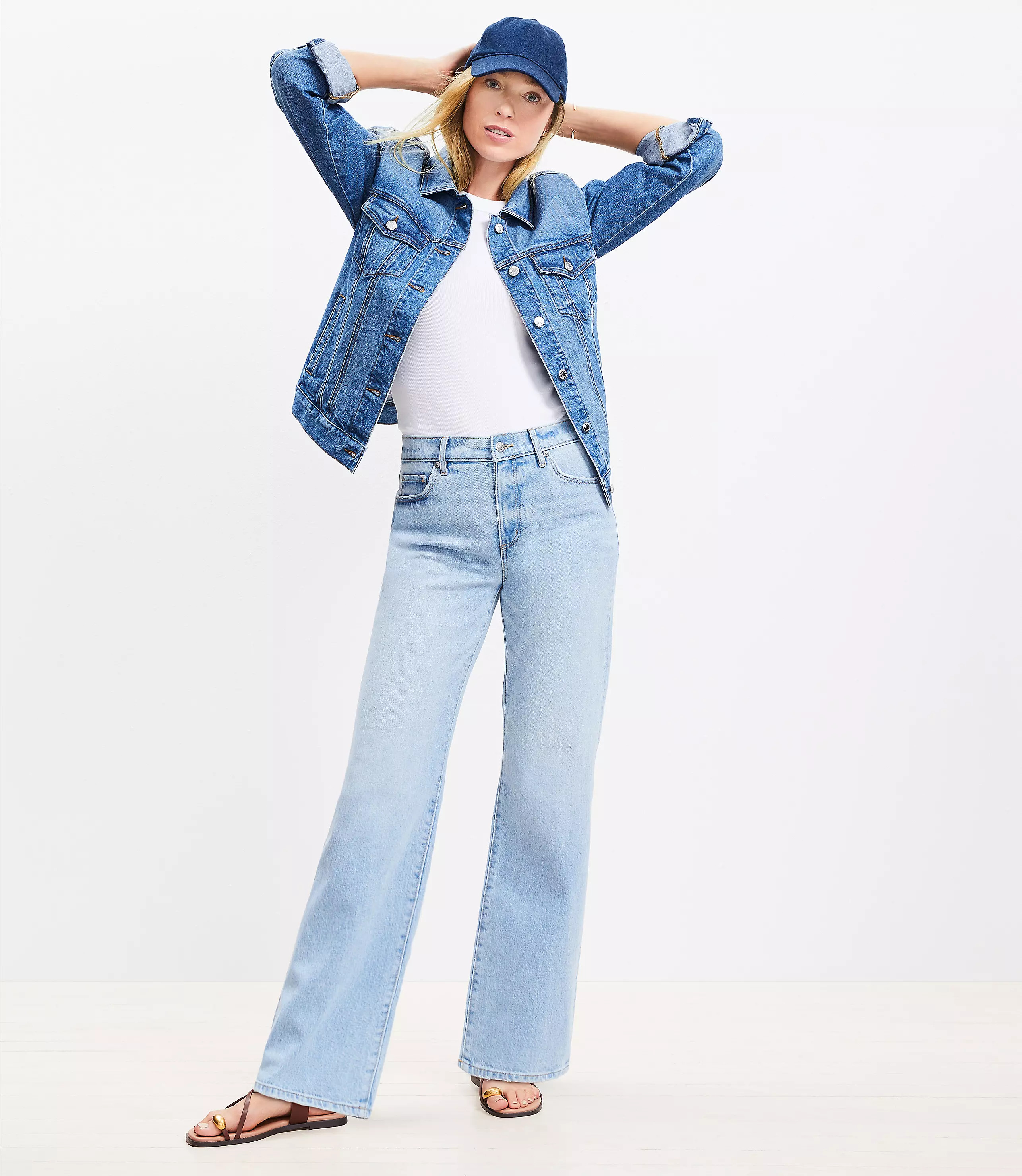 Mid Rise Relaxed Straight Jeans in Mid Wash | LOFT