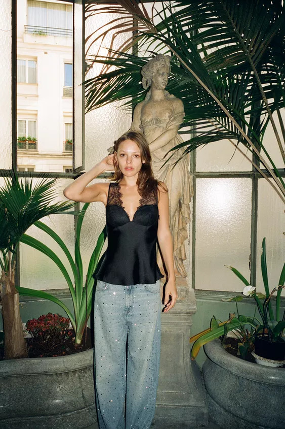 SATIN TOP WITH LACE | Zara UK