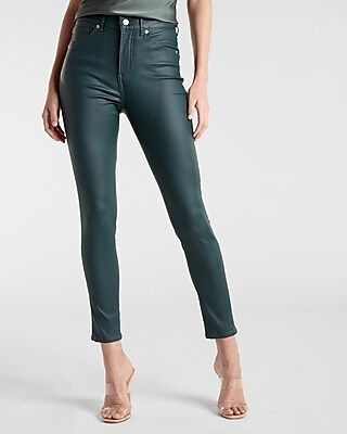 High Waisted Green Coated Skinny Jeans | Express