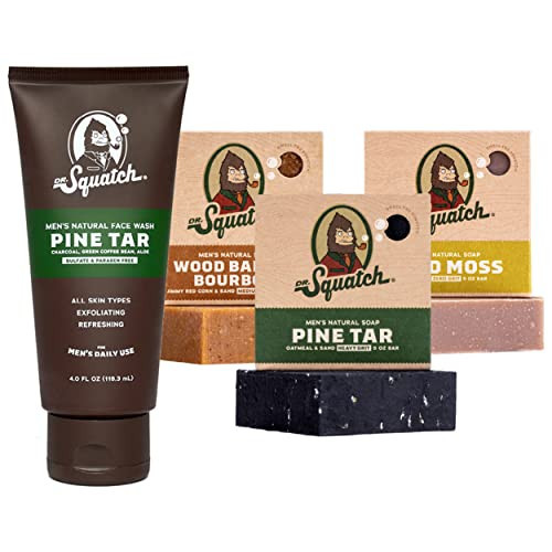 Dr. Squatch Men's Face Wash and Bar Soap Bundle - Exfoliating Face Wash made with Natural Ingredients - Pine Tar Face Wash and Pine Tar Bar Soap, Wood Barrel Bourbon, and Gold Moss | Amazon (US)
