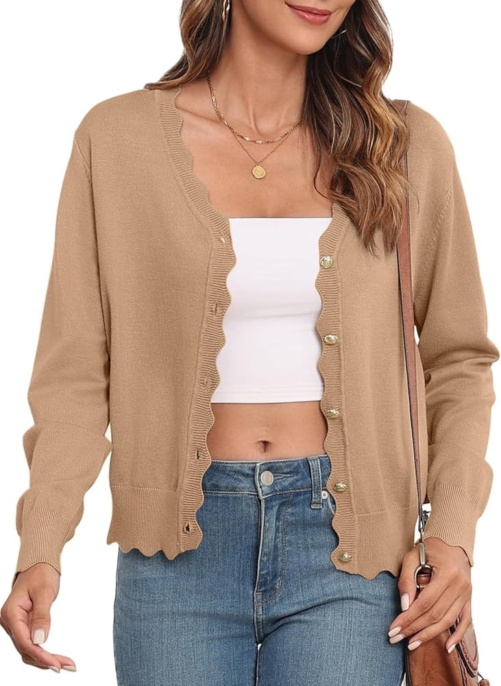 Women's Lightweight Cardigans Casual Long Sleeve V-Neck Button Print Sweaters Open Front Outerwea... | Amazon (US)