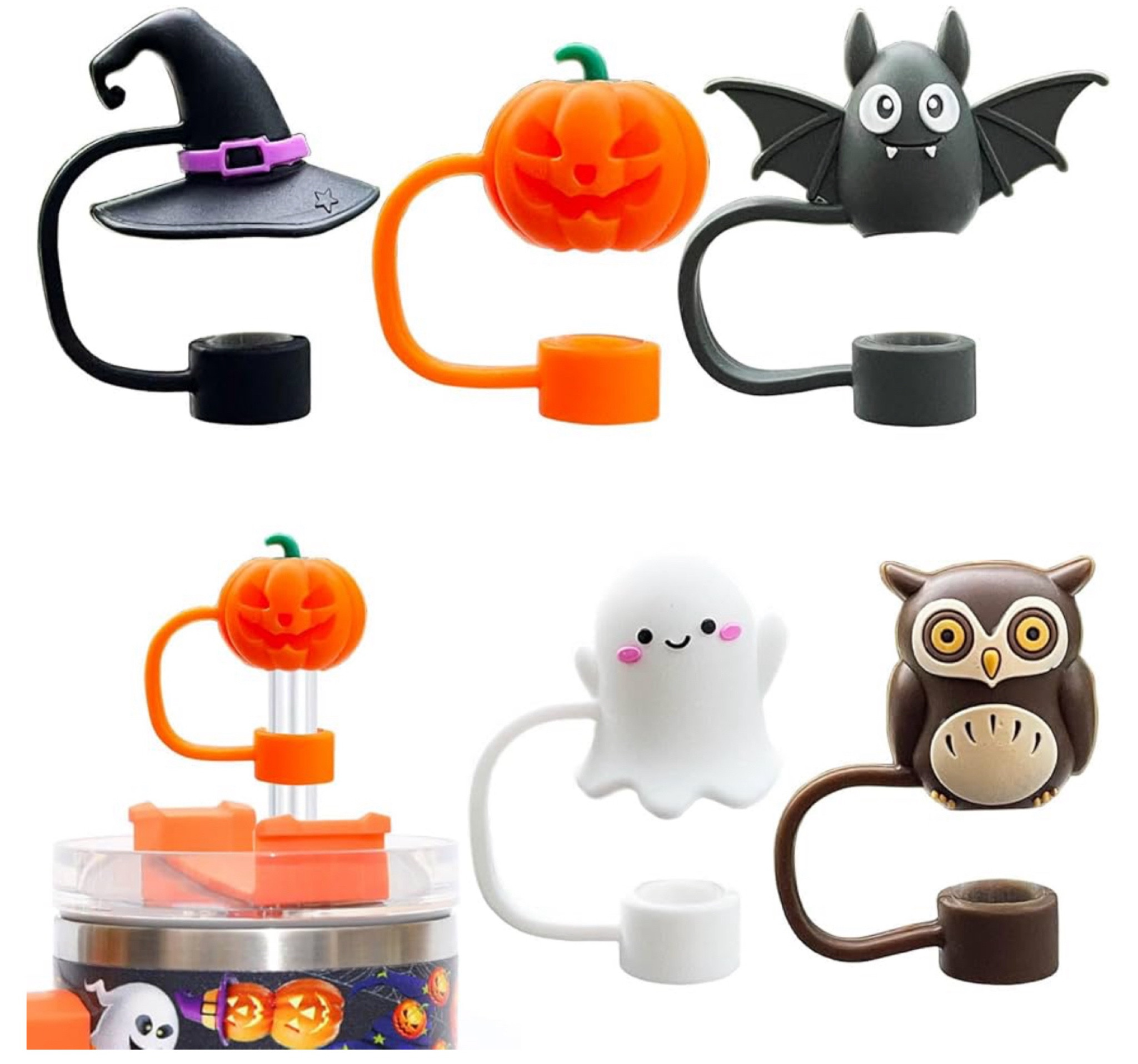5PCS Halloween Straw Cover Cap for Stanley Cup, Silicone Straw Topper for Stanley 30&40 Oz Tumbler with Handle, 10mm 0.4in Dust-Proof Reusable Straw Tips Lids for Halloween Gifts. (Color 1) spooky

#LTKStyleTip #LTKSeasonal