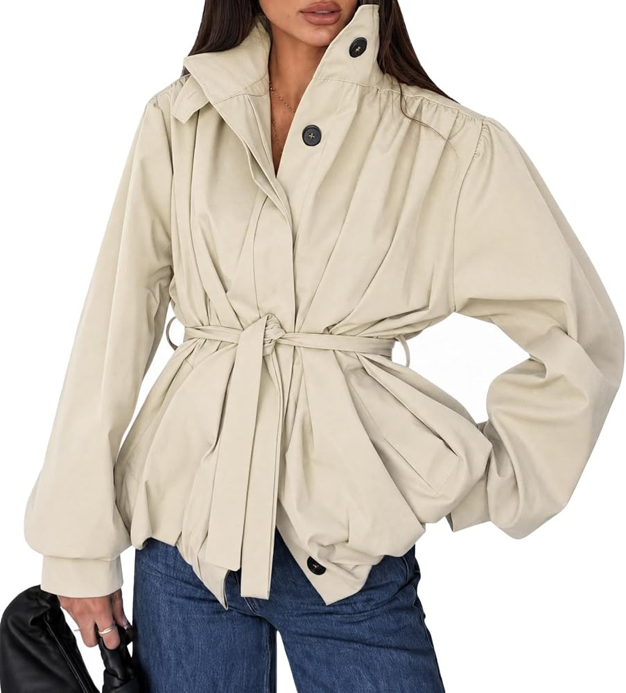 Cicy Bell Womens Fall Casual Jackets Trendy Funnel Neck Belted Trench Coats | Amazon (US)