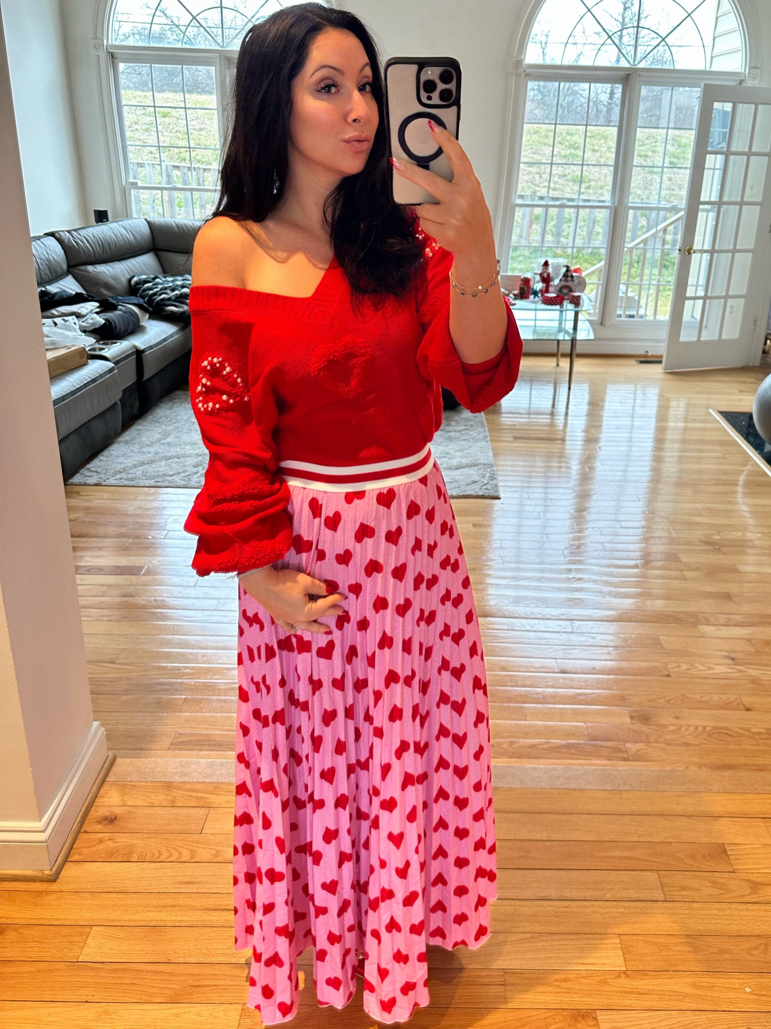 Love my heart and peal sweater! I also been loving parting soft sweaters and more warm weathered skirts for an unexpectedly cool effect! So perfect for Valentines Day outfit! #ValentinesDay2024

#LTKfindsunder50 #LTKstyletip #LTKSeasonal