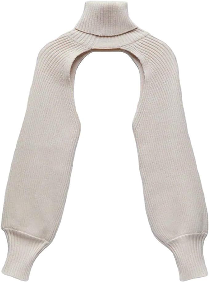 xxxiticat Women's Turtleneck Shrug Sweater Long Sleeve High Neck Cutout Knitted Arm Warmer Croppe... | Amazon (US)