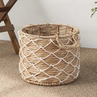 Round Water Hyacinth Woven Basket with Handles | Wayfair North America