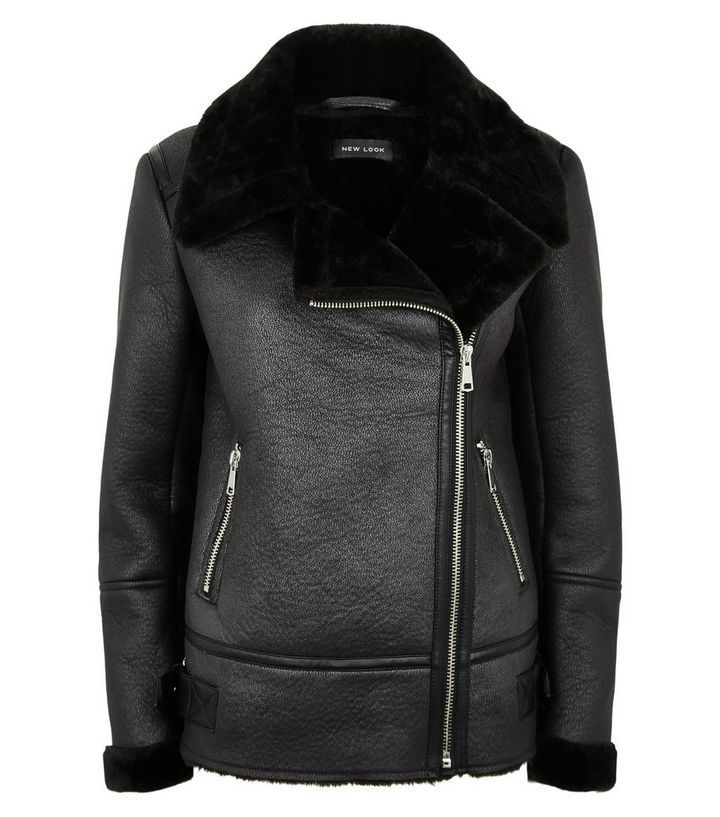 Black Leather-Look Aviator Jacket | New Look | New Look (UK)