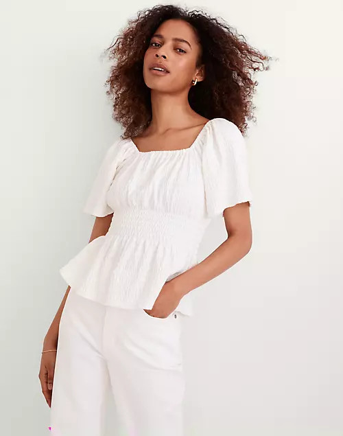 Crinkle-Knit Square-Neck Smocked Top | Madewell