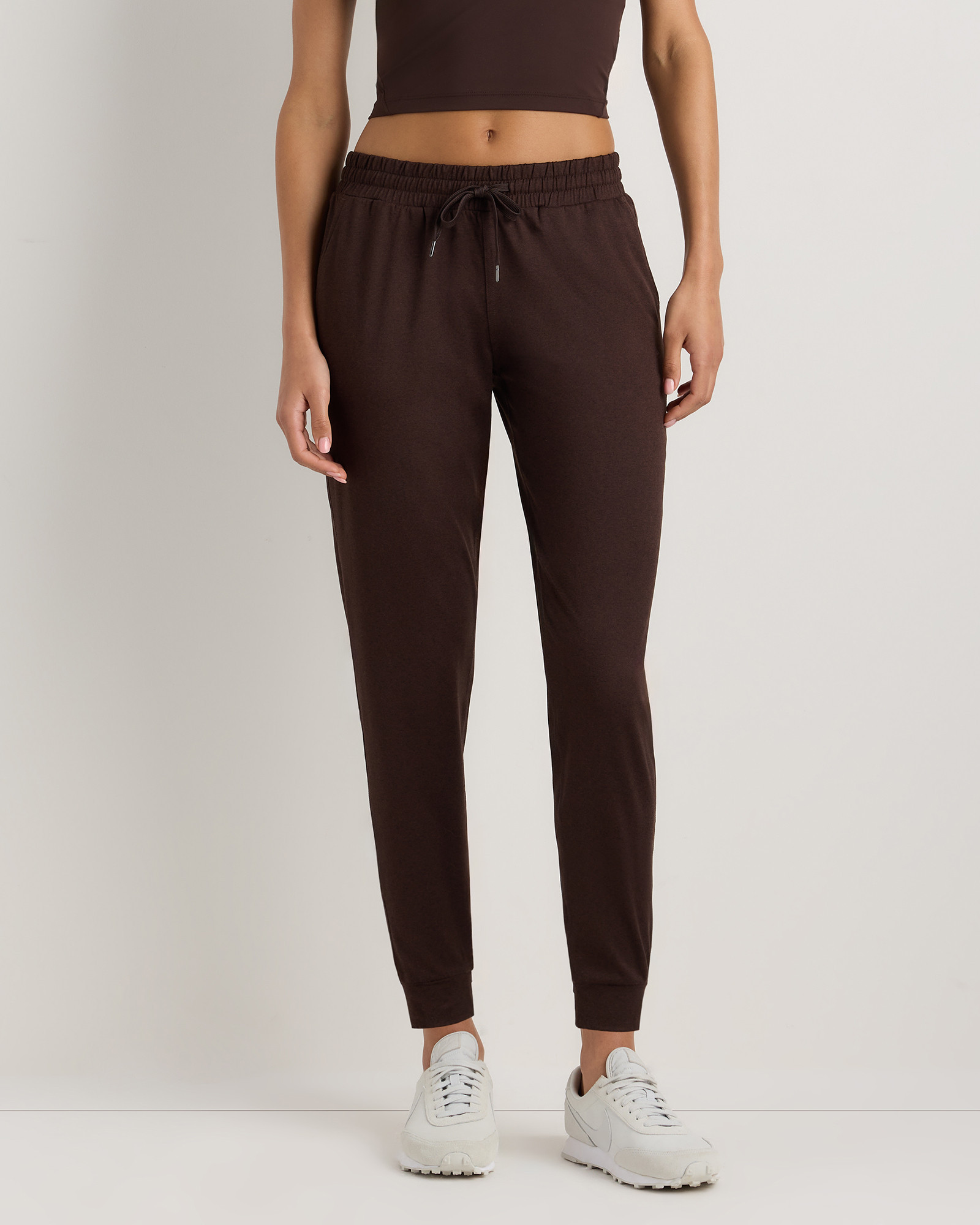 Quince | Women's Flowknit Mid-Rise Joggers in Heather Coffee Bean Brown, Size Small, Recycled Polyester | Quince