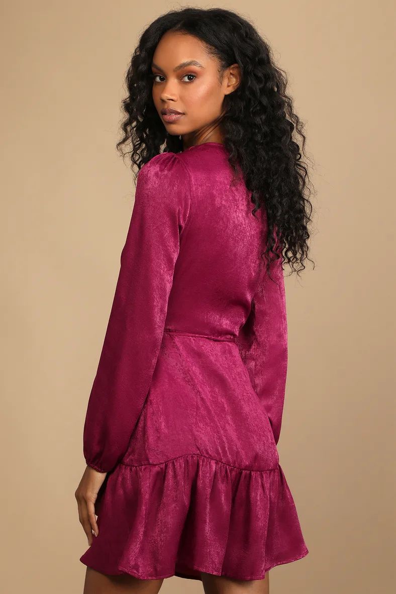 So Splendid Magenta Purple Satin Long Sleeve Wrap Dress | Lulus (US)