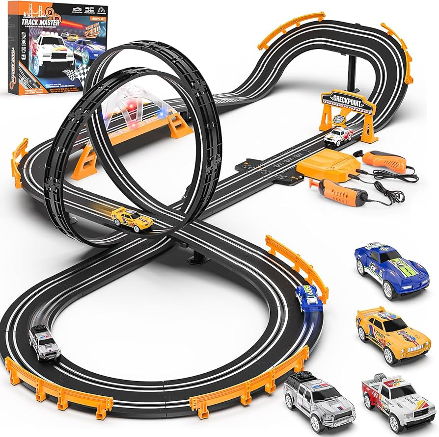 Slot Car Race Track Sets with 4 Slot Cars, Electric Race Car Track Include Slope Circular Overpas... | Amazon (US)