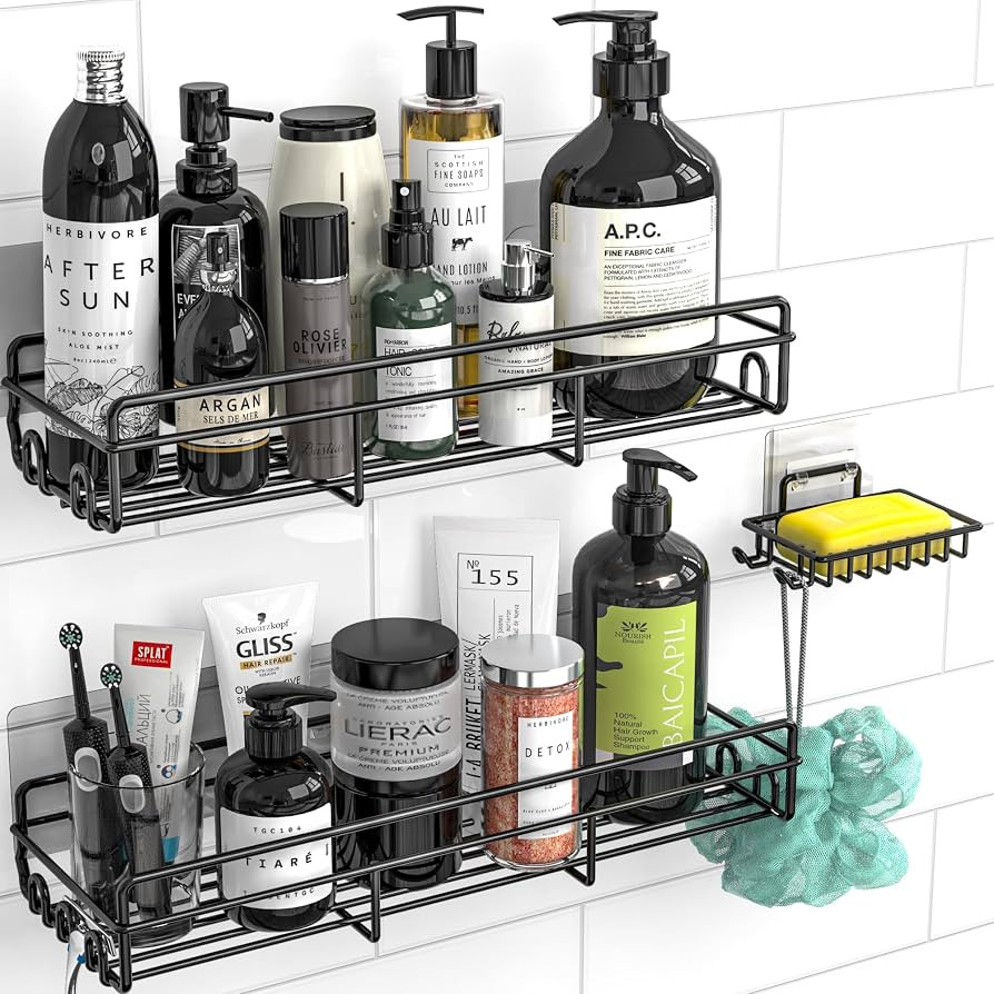 Moforoco Shower Caddy Basket Shelf with Soap Holder, No Drilling Traceless Adhesive Shower Wall S... | Amazon (US)