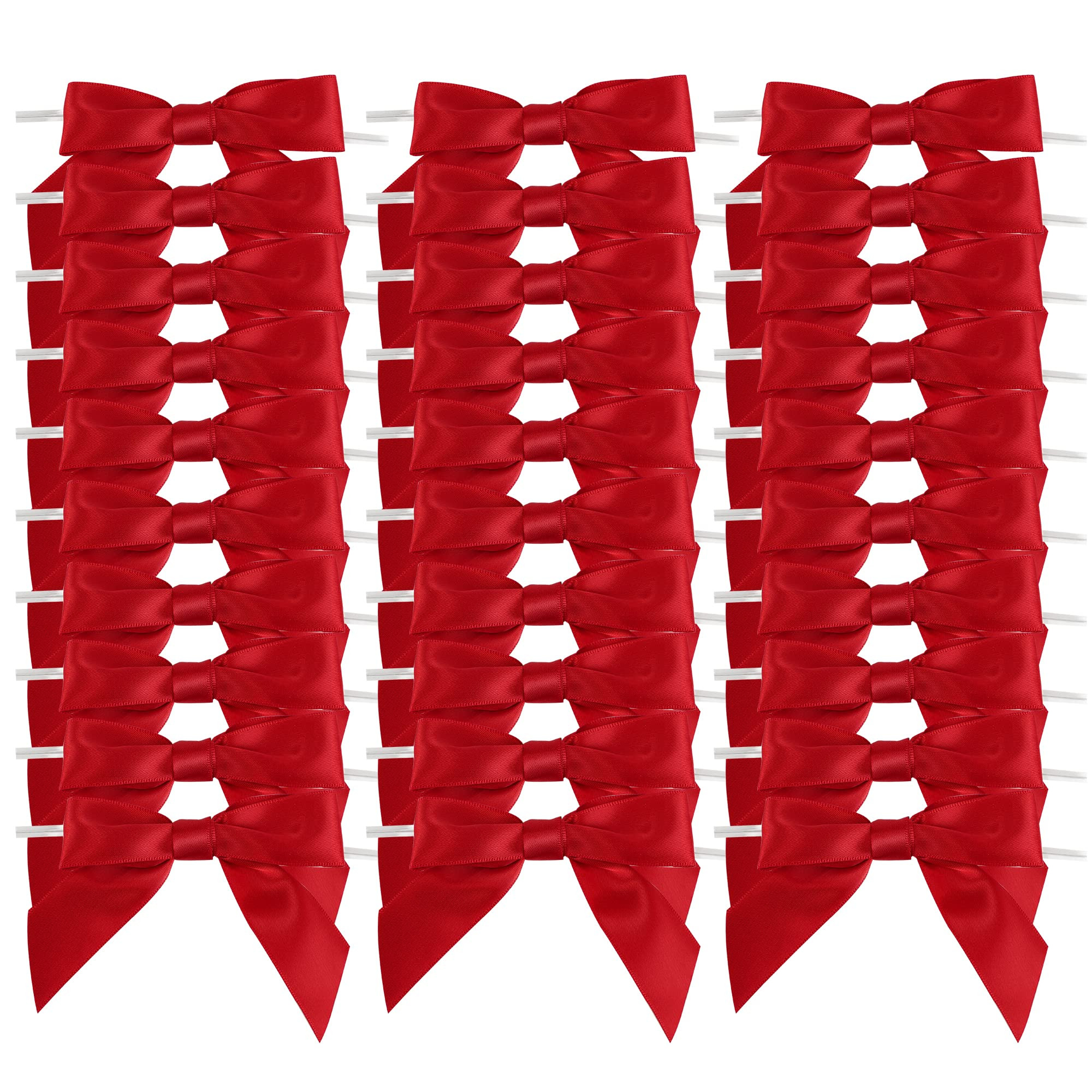 AIMUDI Red Satin Ribbon Twist Tie Bows 3.5" Pre-Tie Red Bows for Christmas Premade Gift Bows for Treat Bags Cake Pop Crafts Gift Bag Wedding Favors Goodies Bagging Party Decorations - 50 Counts | Amazon (US)
