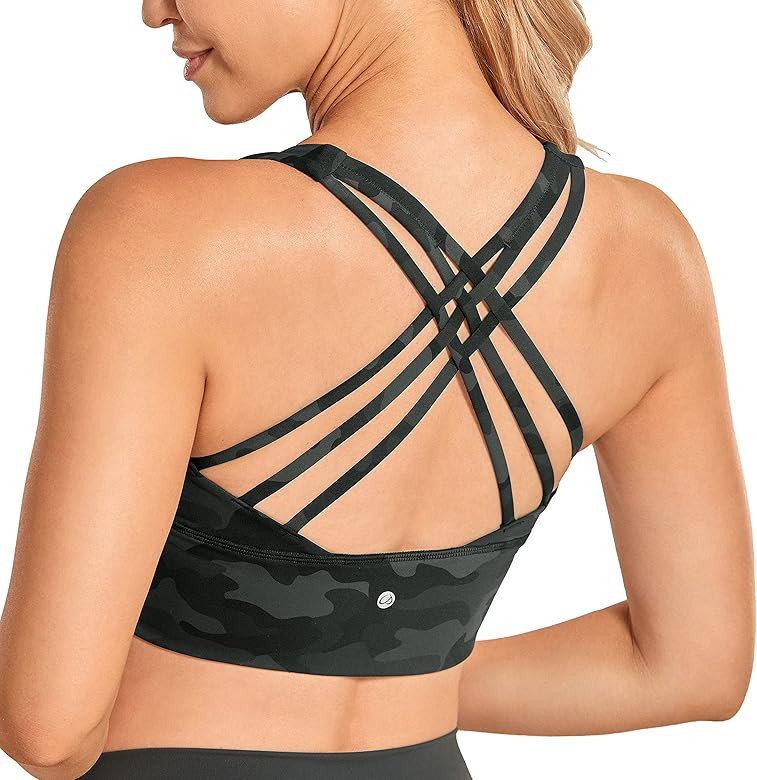 CRZ YOGA Strappy Longline Sports Bras for Women - Wirefree Padded Criss Cross Yoga Bras Cropped T... | Amazon (US)