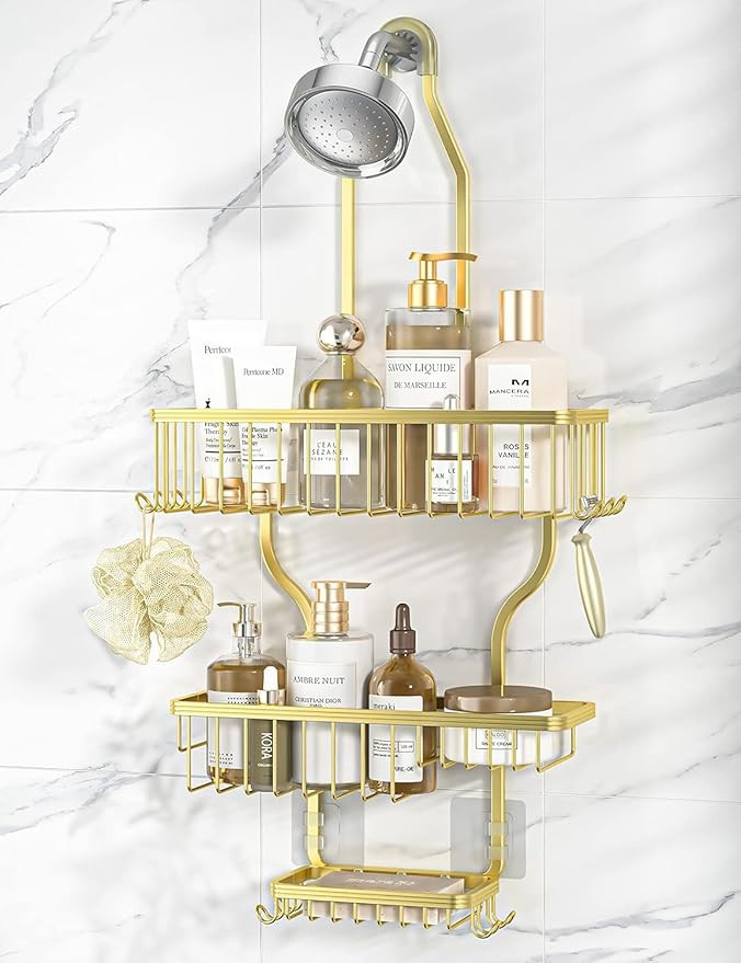 YASONIC Never-Rust Aluminum Hanging Shower Caddy – Over-the-Showerhead Organizer with 10 Hooks ... | Amazon (US)
