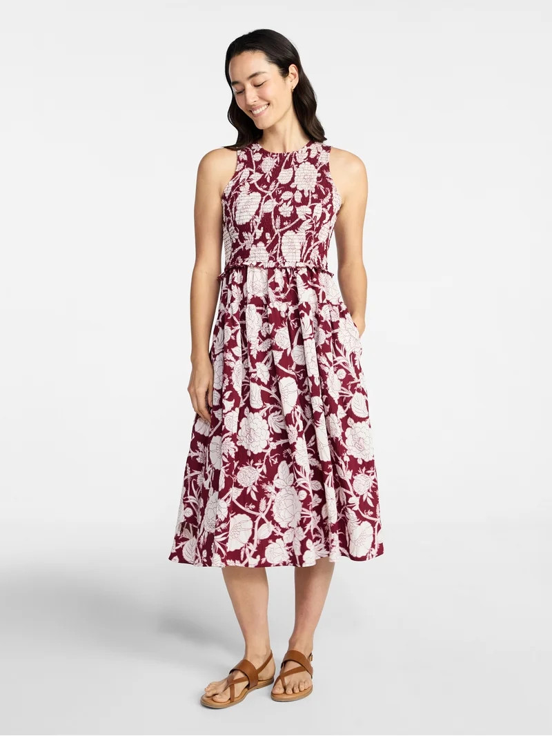Time and Tru Women's Sleeveless Smocked Midi Dress, Sizes XS-XXXL | Walmart (US)