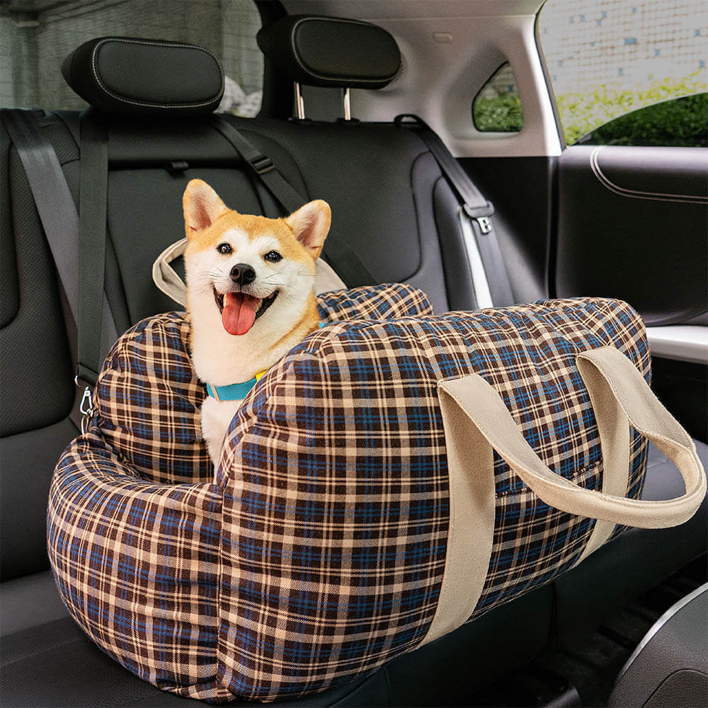 Vintage Plaid Travel Safety Dog Car Seat Bed | FunnyFuzzy Affiliate Program