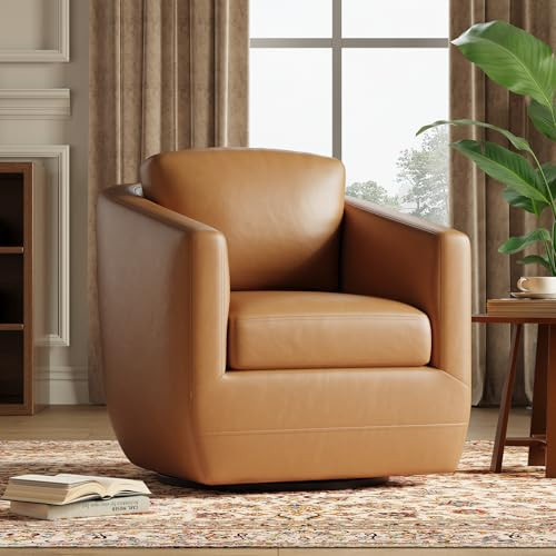 COLAMY 360° Swivel Accent Chair- Comfy Living Room Armchair No-Sag Foam & Sturdy Metal Base with Pillow, Fully Assembled Swivel Accent Single Sofa for Bedroom Living Room, Office, Brown | Amazon (US)