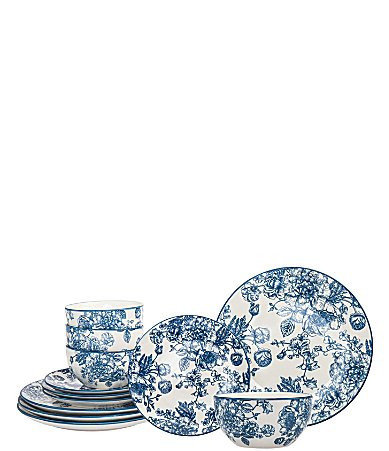 Godinger Banbury Porcelain 12-Piece Dinnerware Set - Blue | Dillard's