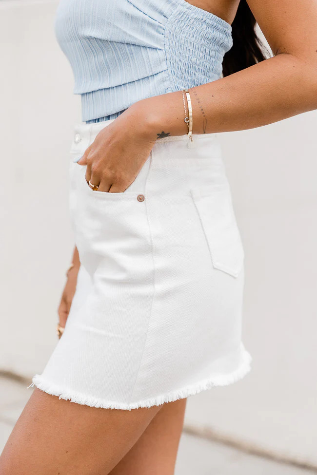 Don't Think Twice Ivory Distressed Denim Skirt | Pink Lily
