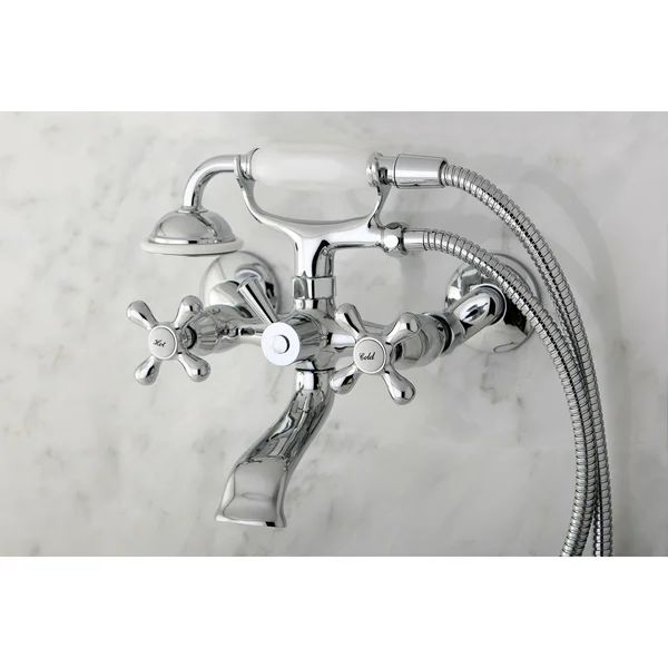 KS265PB Kingston Triple Handle Wall Mounted Clawfoot Tub Faucet with Handheld Shower | Wayfair North America