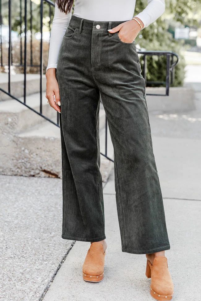 Get To Going Olive Corduroy Straight Leg Pants | Pink Lily