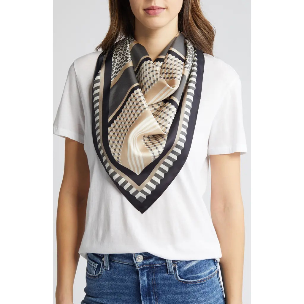 Nordstrom Print Silk Square Scarf in Black Acute Geo at Nordstrom | Nordstrom
