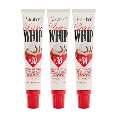 Vacation Classic Whip SPF 30 Lip Balm Sunscreen - Hydrating Lip Balm with Hyaluronic Acid, Peptides & Shea Butter - Coconut-Vanilla Flavored SPF Lip Gloss, Broad Spectrum SPF 30, 0.5 oz (Pack of 3) | Amazon (US)