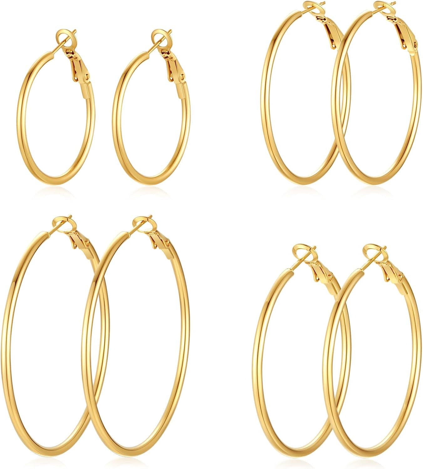 4 Pairs Silver Gold Hoop Earrings for Women | 14K Gold Plated Hoop Earrings Set Hypoallergenic Earring Lightweight Dangle Earrings Set | Amazon (US)