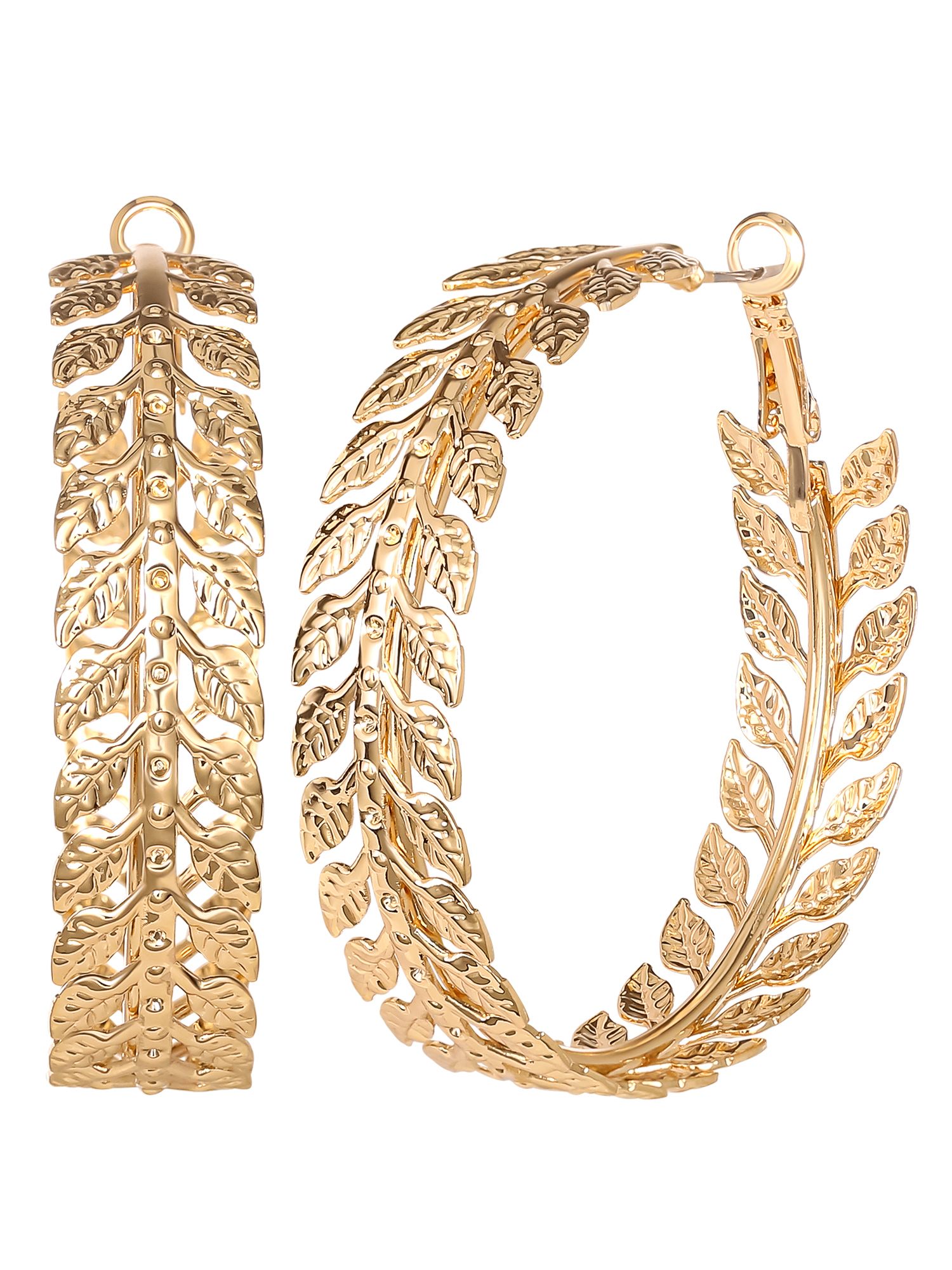 Jessica Simpson Large Gold Hoop Earrings for Women - Open Hoops - Leaf Design | Walmart (US)